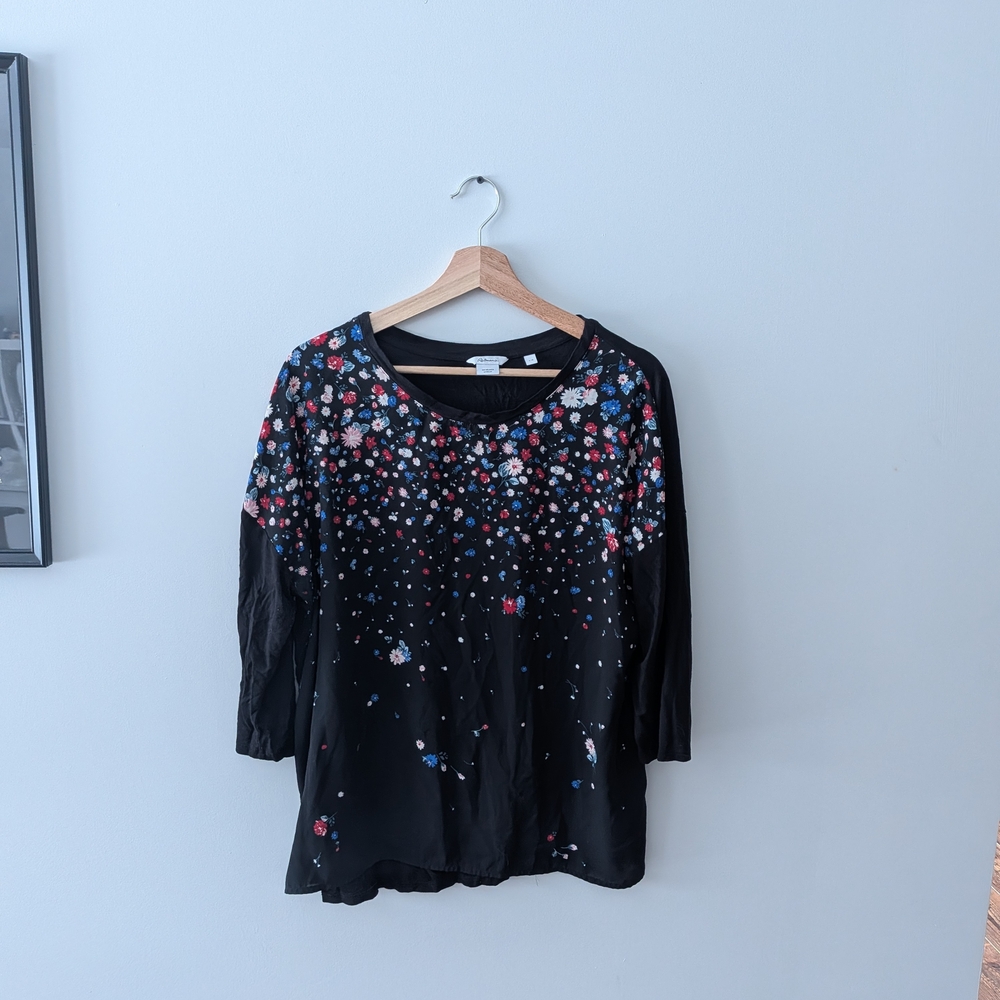 Reitmans Black Blouse with Colorful Floral Design